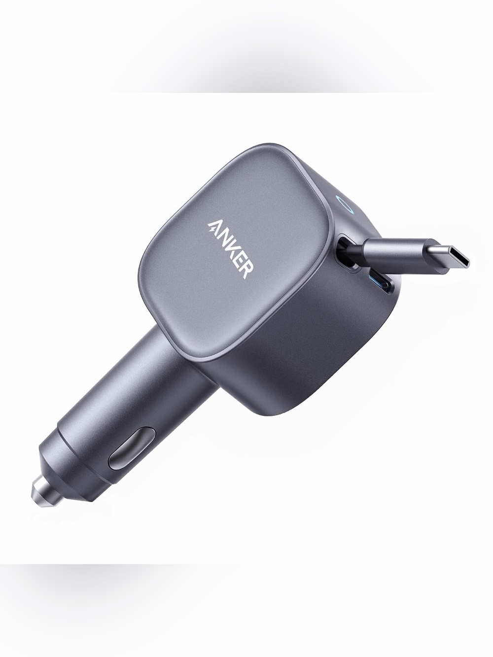 Anker 75W Fast Charging USB C Car Charger with Retractable Built-in Cable